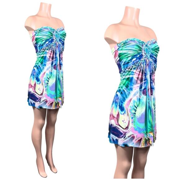 SKY WATERCOLOR MINI DRESS SZ L $120 - Picture 9 of 11
